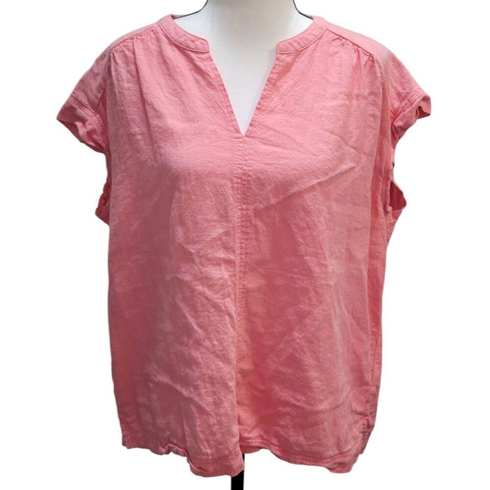 Splendid Coral Linen Blend Vneck Cap Sleeve Blouse Sz L